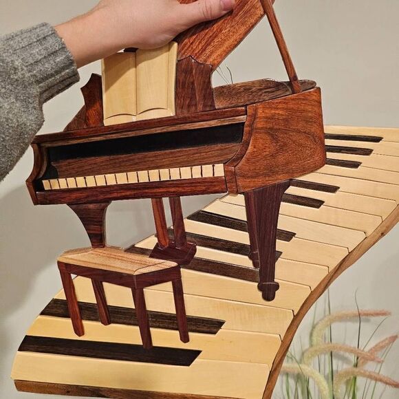 Wooden Handmade Beautiful Work of Art Wall Decor Piano - Picture 6 of 9
